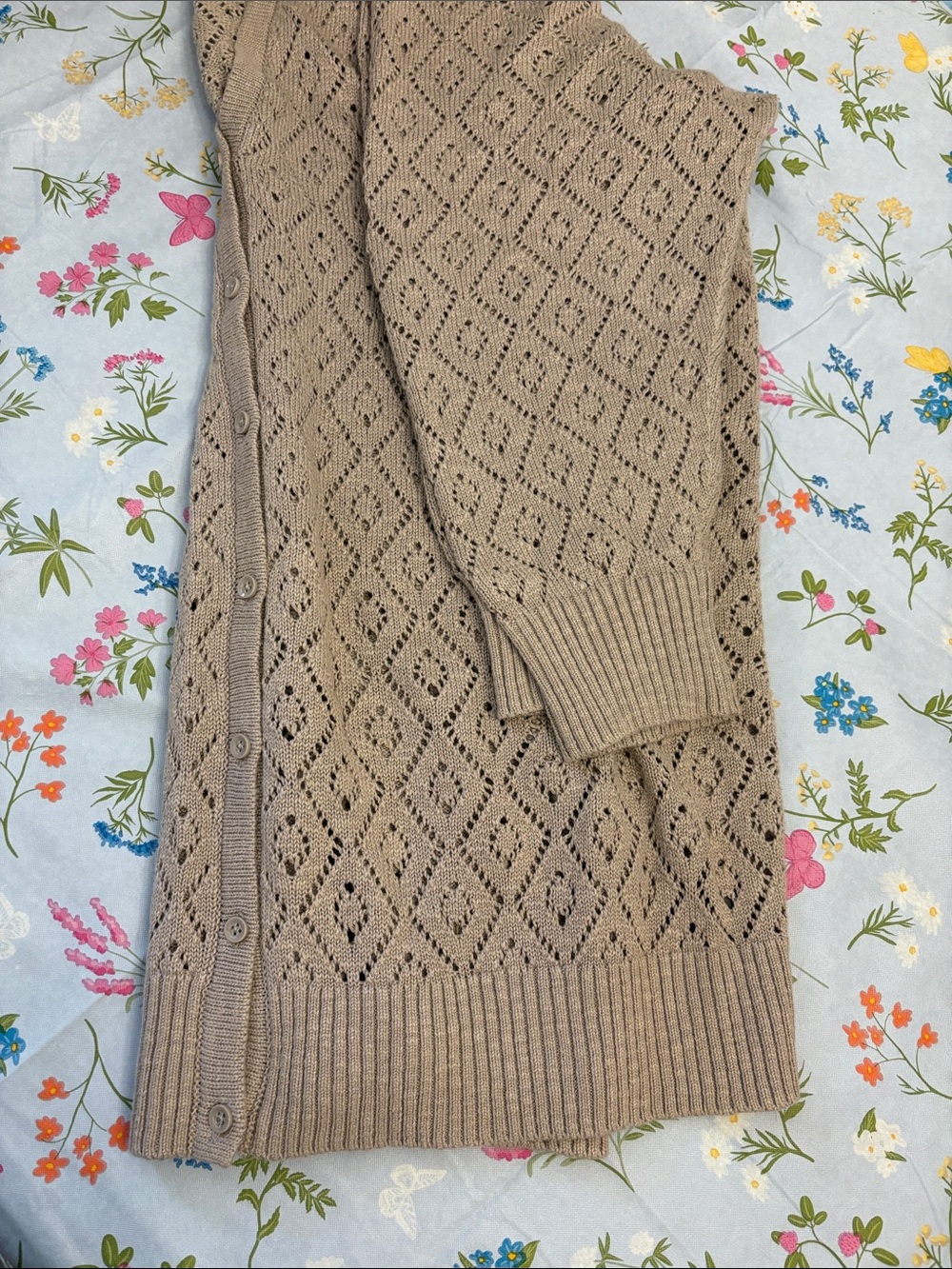 Torrid Taupe Gray Duster Length Openwork Diamond-Knit Cardigan NWT Size 4 - Picture 4 of 6